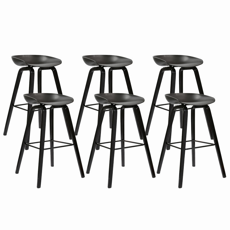 Scandinavian Bucket Stool Plastic Bar Stool with Solid Wood Legs
