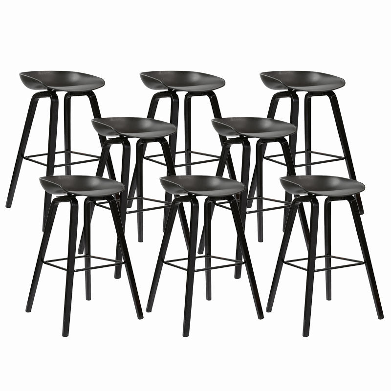 Scandinavian Bucket Stool Plastic Bar Stool with Solid Wood Legs