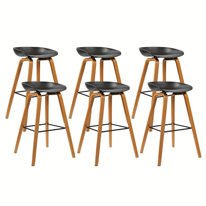 Scandinavian Bucket Stool Plastic Bar Stool with Solid Wood Legs