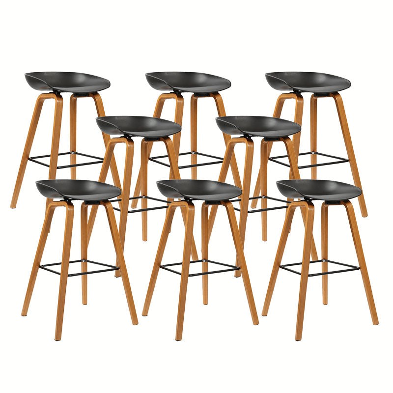 Scandinavian Bucket Stool Plastic Bar Stool with Solid Wood Legs