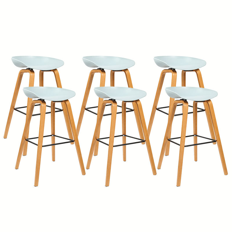 Scandinavian Bucket Stool Plastic Bar Stool with Solid Wood Legs