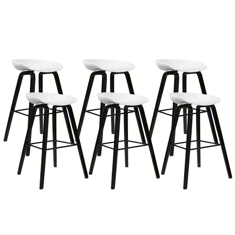 Scandinavian Bucket Stool Plastic Bar Stool with Solid Wood Legs