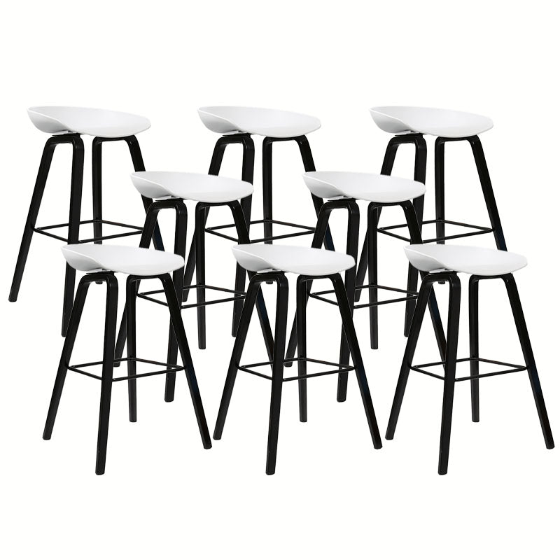 Scandinavian Bucket Stool Plastic Bar Stool with Solid Wood Legs