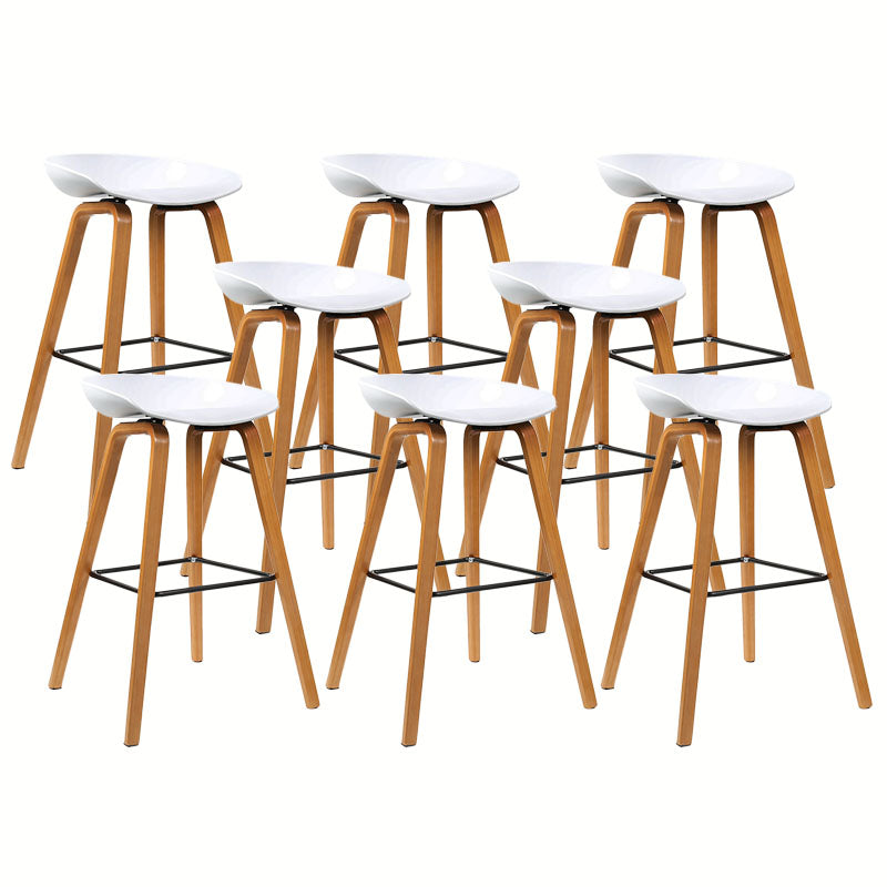 Scandinavian Bucket Stool Plastic Bar Stool with Solid Wood Legs