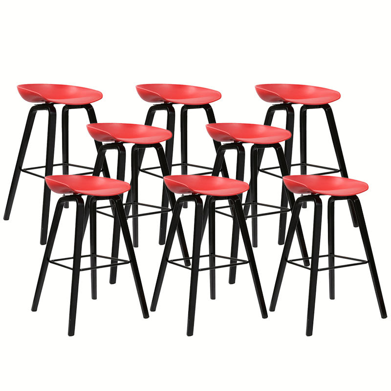 Scandinavian Bucket Stool Plastic Bar Stool with Solid Wood Legs
