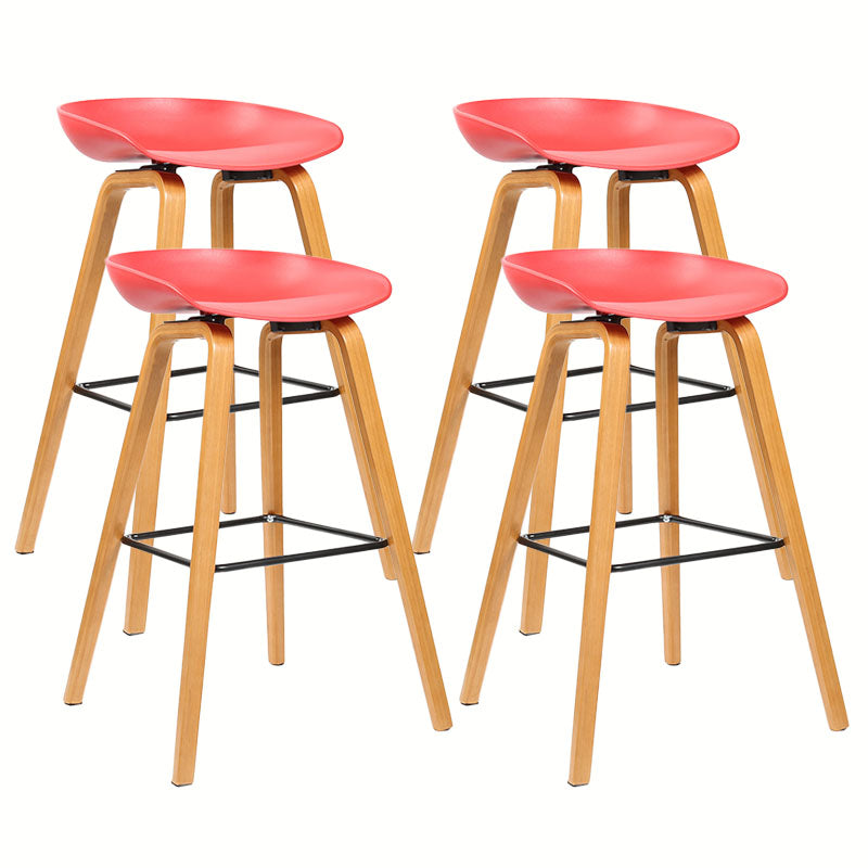 Scandinavian Bucket Stool Plastic Bar Stool with Solid Wood Legs