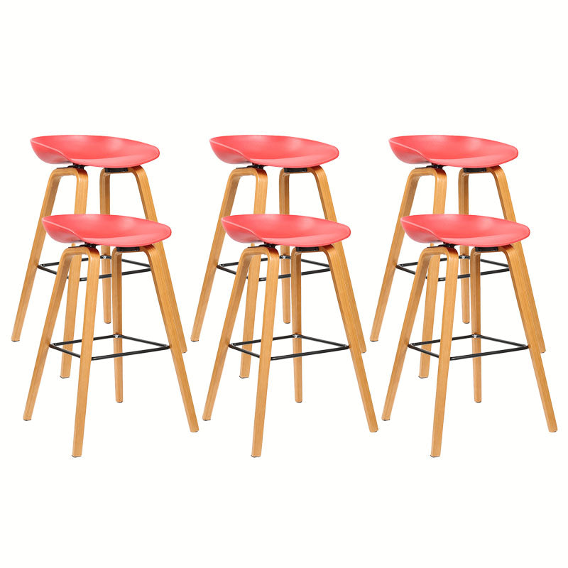 Scandinavian Bucket Stool Plastic Bar Stool with Solid Wood Legs