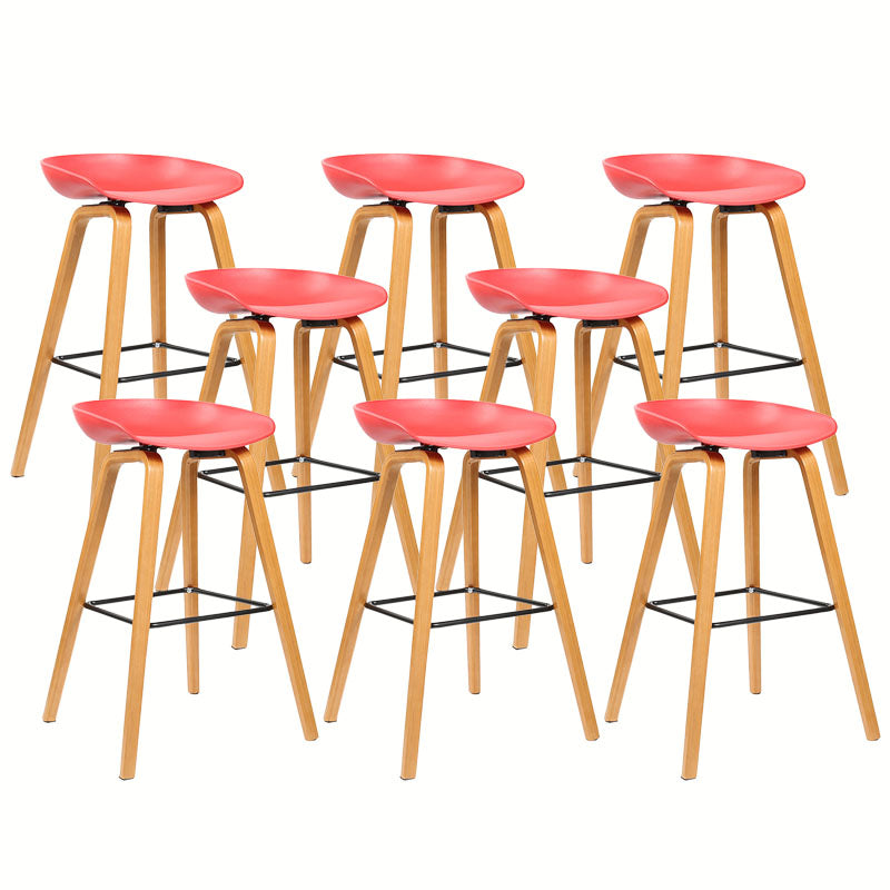 Scandinavian Bucket Stool Plastic Bar Stool with Solid Wood Legs
