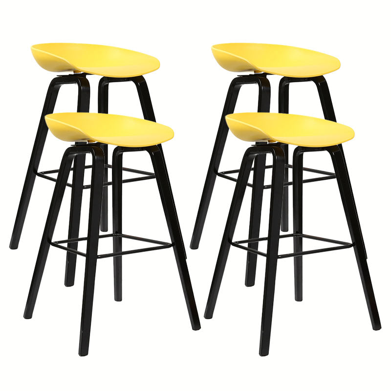 Scandinavian Bucket Stool Plastic Bar Stool with Solid Wood Legs