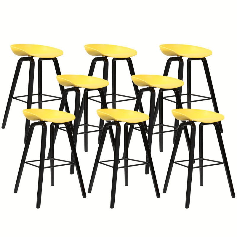 Scandinavian Bucket Stool Plastic Bar Stool with Solid Wood Legs