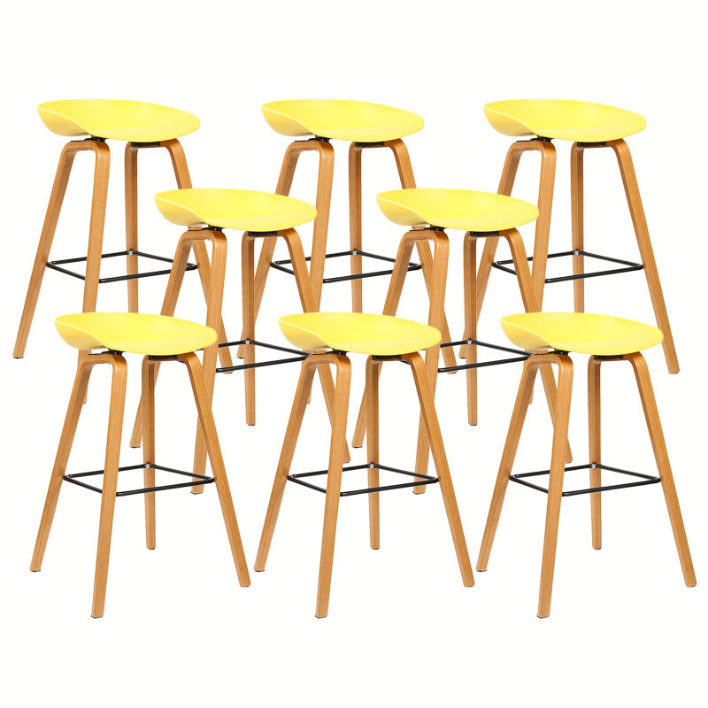 Scandinavian Bucket Stool Plastic Bar Stool with Solid Wood Legs