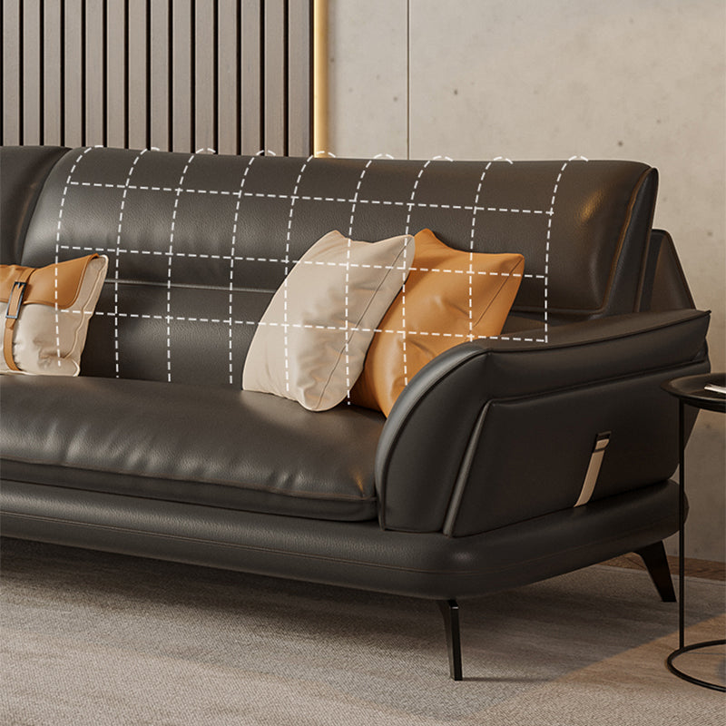 Contemporary Dark Gray Sewn Pillow Back Flared Arm Stationary Sofa