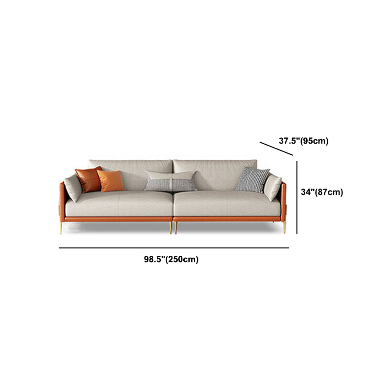 Contemporary Standard Square Arm Leather Settee Couch with Pillows