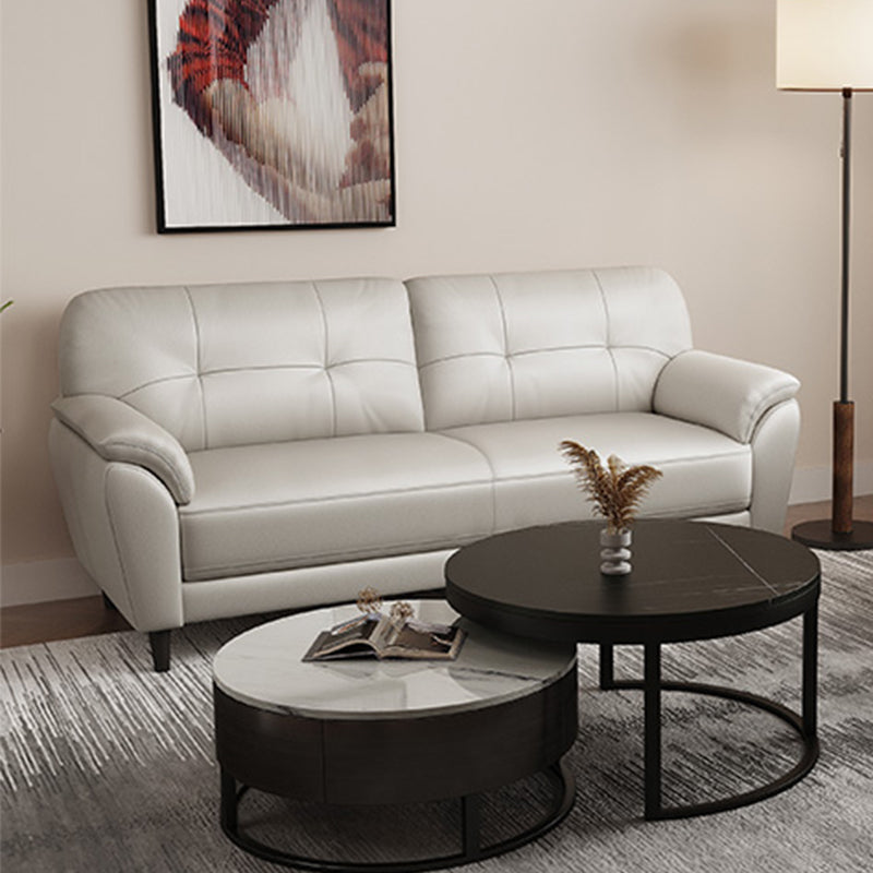 Leather Contemporary Pillow Top Arm Stain Resistant Settee Couch in White