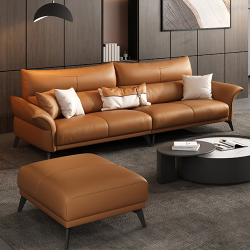 Contemporary Sewn Pillow Back Standard Flared Arm Genuine Leather Sofa
