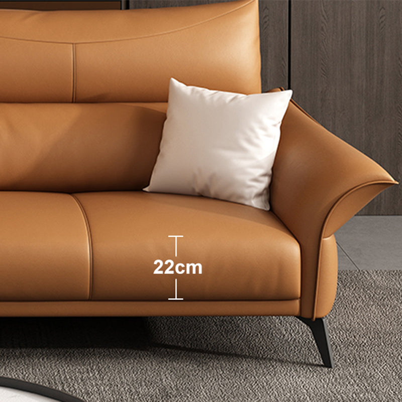 Contemporary Sewn Pillow Back Standard Flared Arm Genuine Leather Sofa