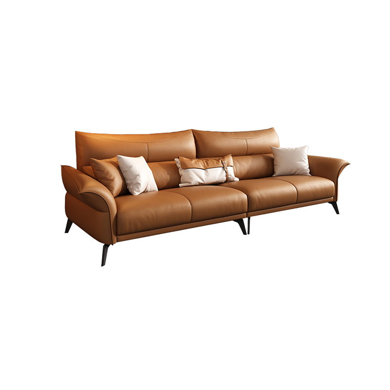 Contemporary Sewn Pillow Back Standard Flared Arm Genuine Leather Sofa