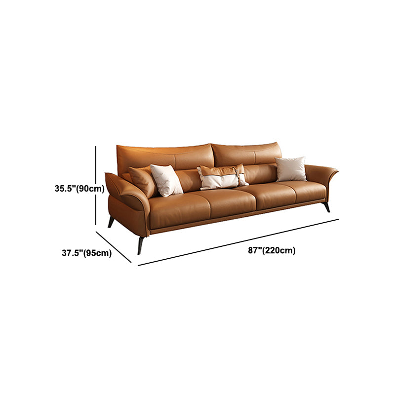 Contemporary Sewn Pillow Back Standard Flared Arm Genuine Leather Sofa