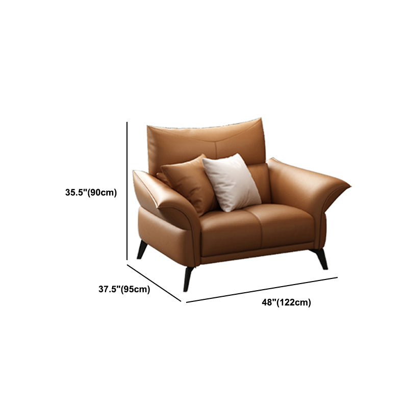 Contemporary Sewn Pillow Back Standard Flared Arm Genuine Leather Sofa