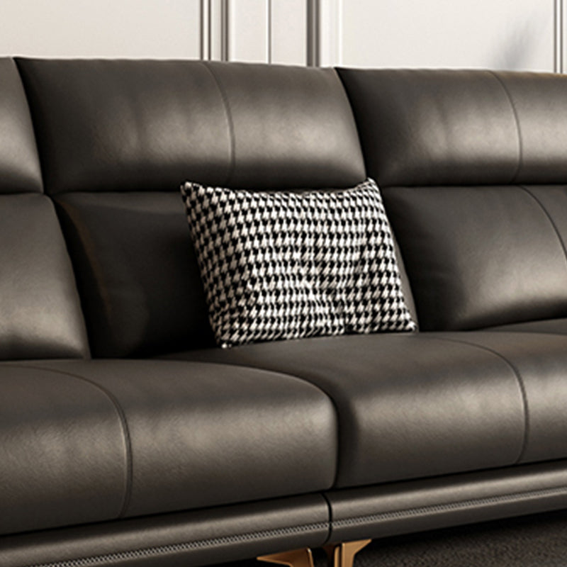 Contemporary Black Sewn Pillow Back Sloped Arm for Living Room Sofa