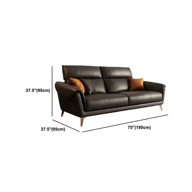 Contemporary Black Sewn Pillow Back Sloped Arm for Living Room Sofa