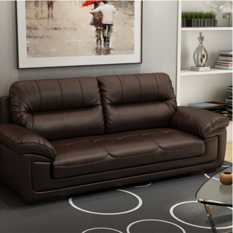 Contemporary Dark Brown Sewn Pillow Back Standard Pillow Top Arm Sofa