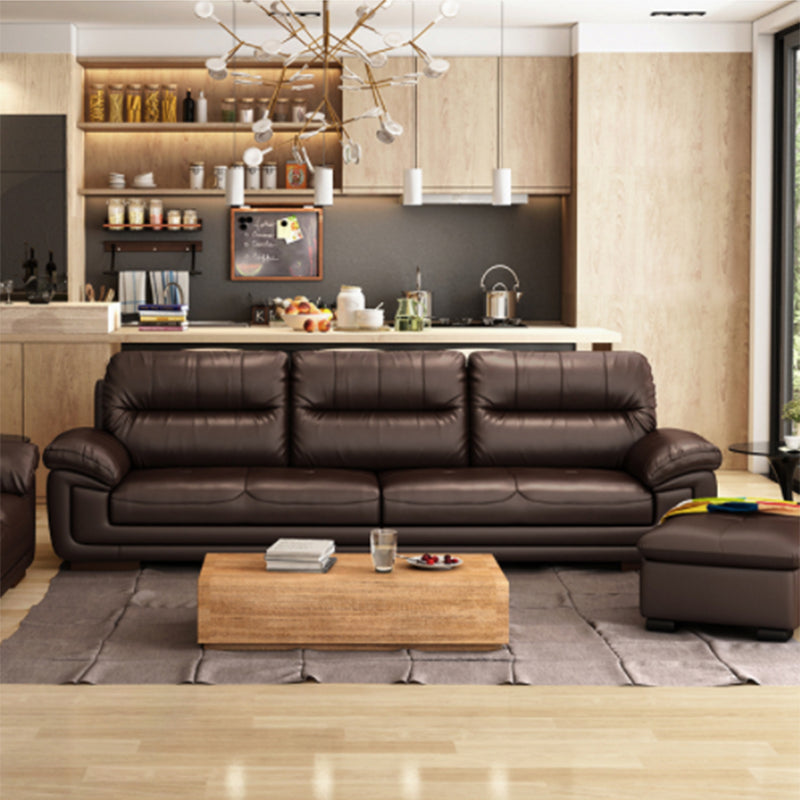 Contemporary Dark Brown Sewn Pillow Back Standard Pillow Top Arm Sofa