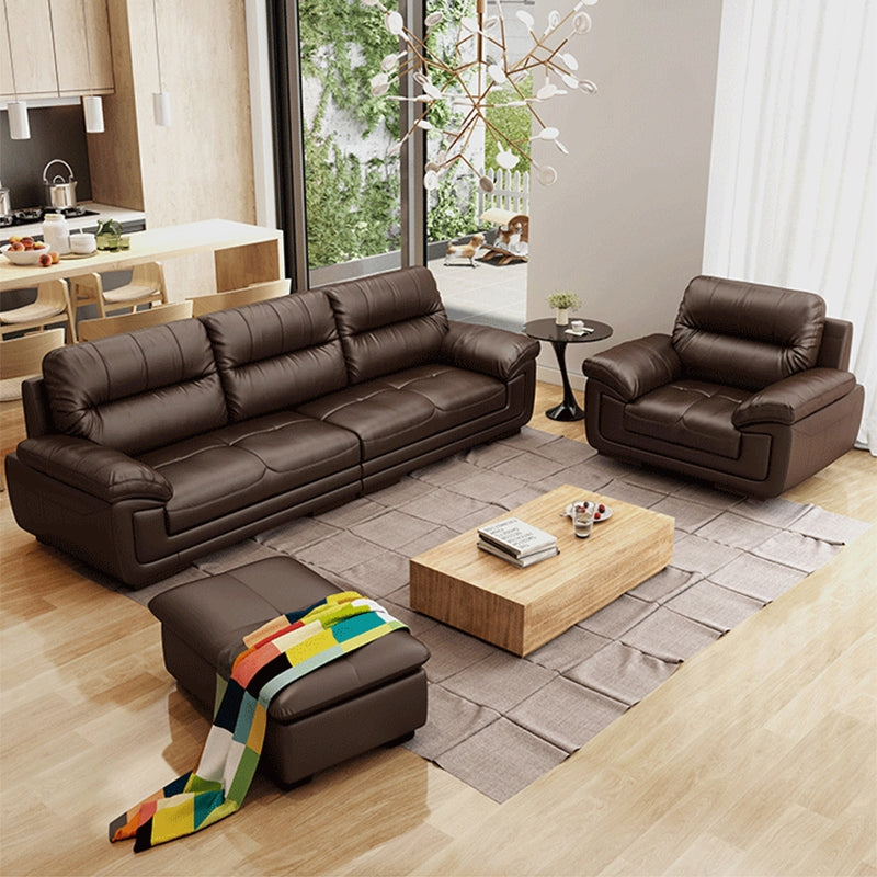 Contemporary Dark Brown Sewn Pillow Back Standard Pillow Top Arm Sofa