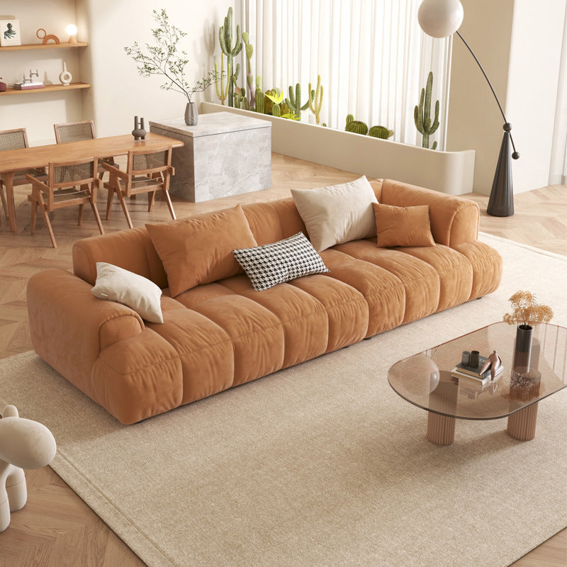 Recessed Arm Sofa & Chaise Orange/beige Velvet Sofa - 24.8" H