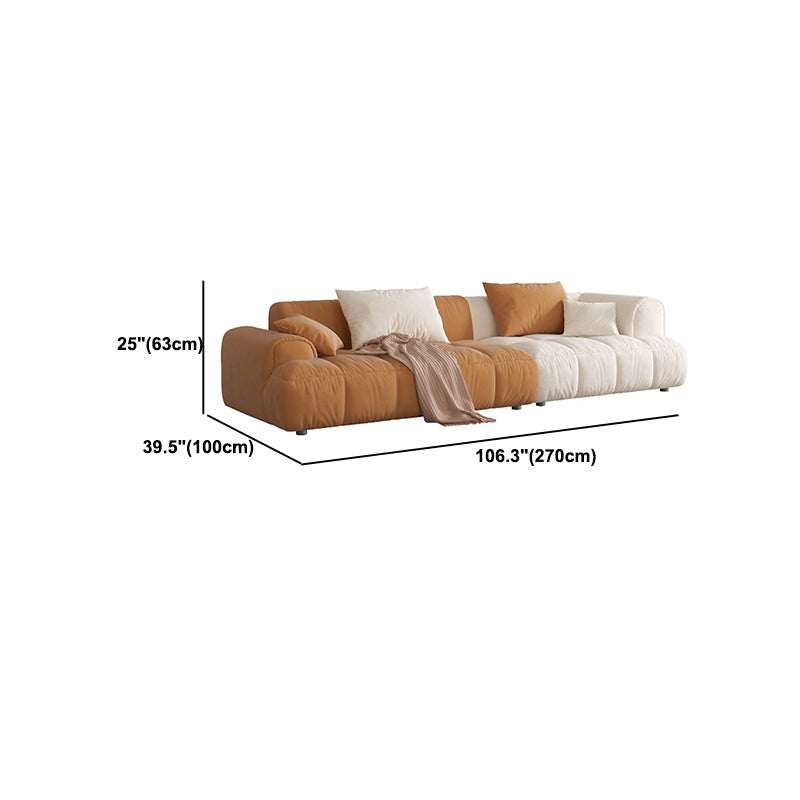 Recessed Arm Sofa & Chaise Orange/beige Velvet Sofa - 24.8" H