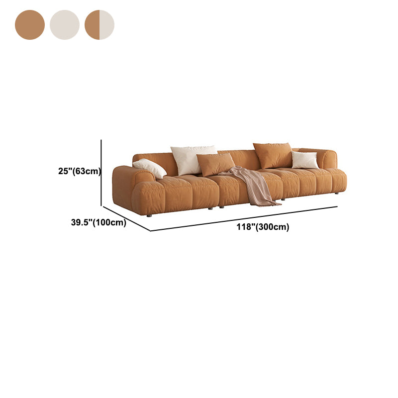 Recessed Arm Sofa & Chaise Orange/beige Velvet Sofa - 24.8" H