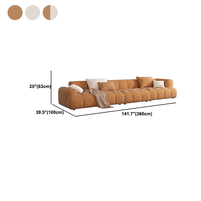 Recessed Arm Sofa & Chaise Orange/beige Velvet Sofa - 24.8" H