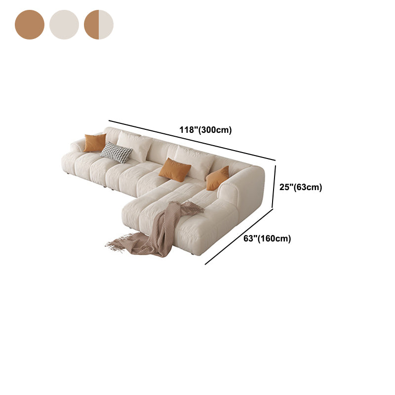 Recessed Arm Sofa & Chaise Orange/beige Velvet Sofa - 24.8" H