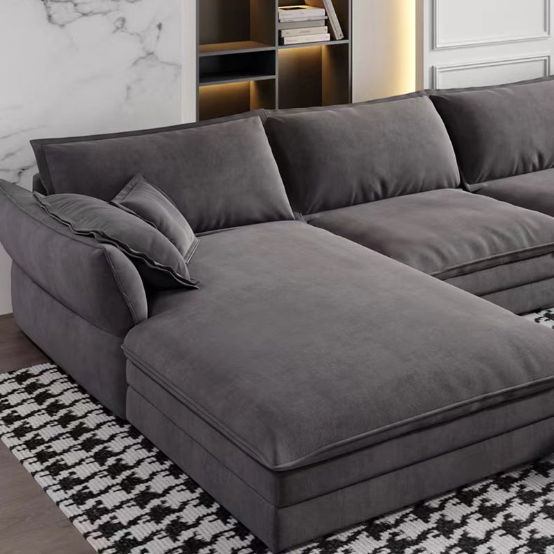 Contemporary Cushions Sofa & Chaise Loose Back Flared Arm Sofa