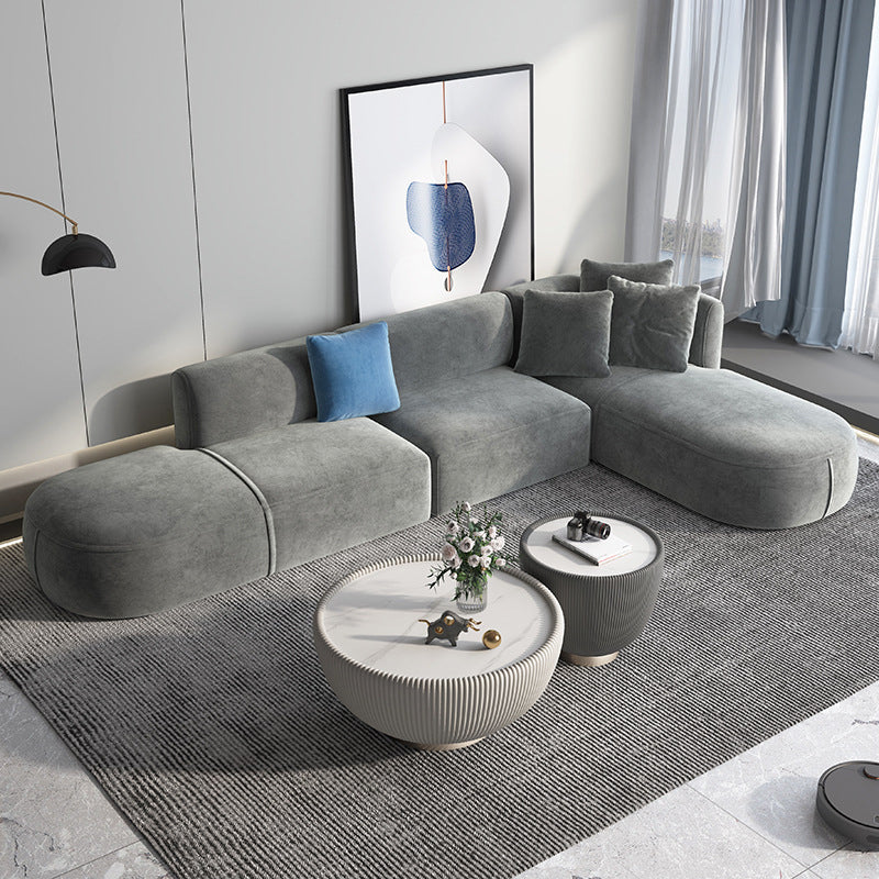 Gray Velvet Sofa with Chaise 68.9 " D Square Arm Sofa with Pillows