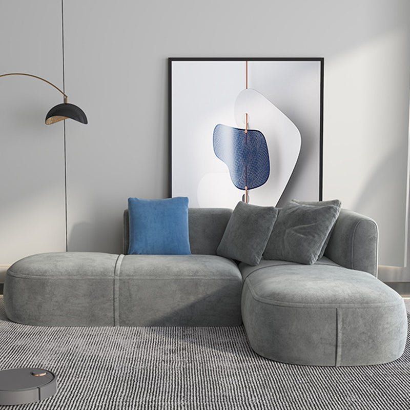 Gray Velvet Sofa with Chaise 68.9 " D Square Arm Sofa with Pillows