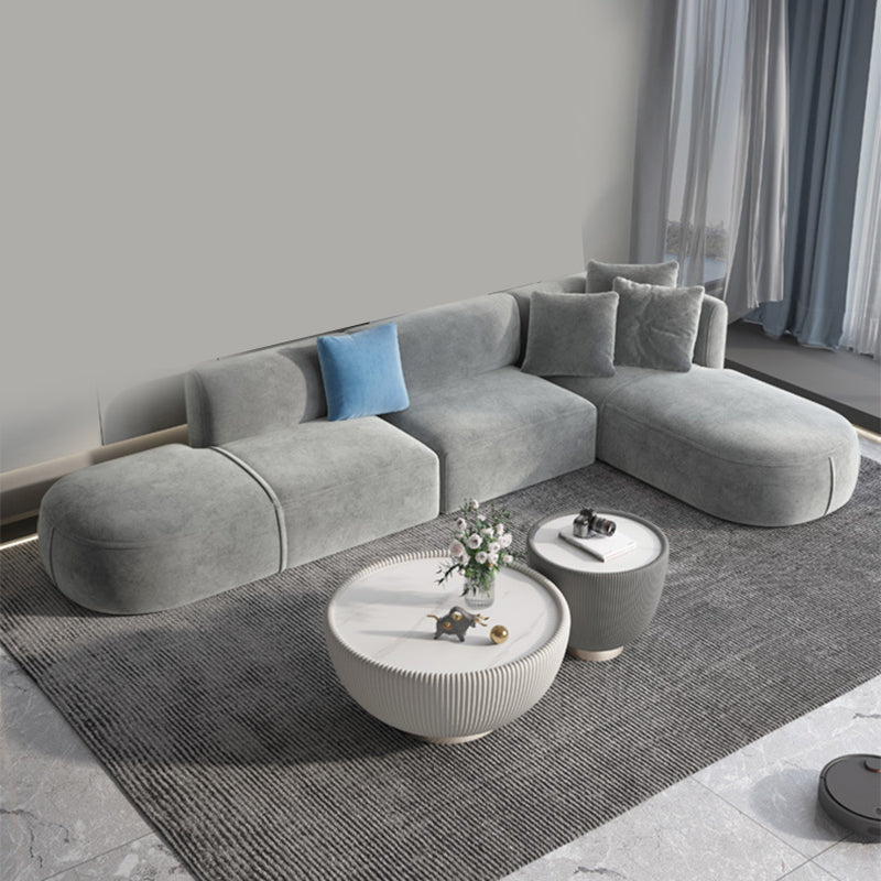 Gray Velvet Sofa with Chaise 68.9 " D Square Arm Sofa with Pillows