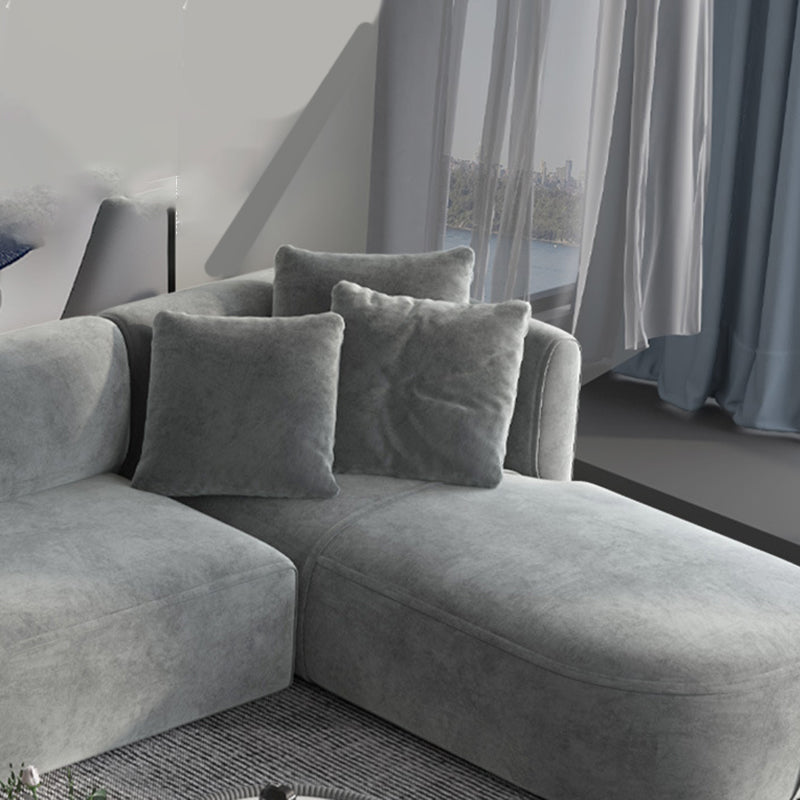 Gray Velvet Sofa with Chaise 68.9 " D Square Arm Sofa with Pillows