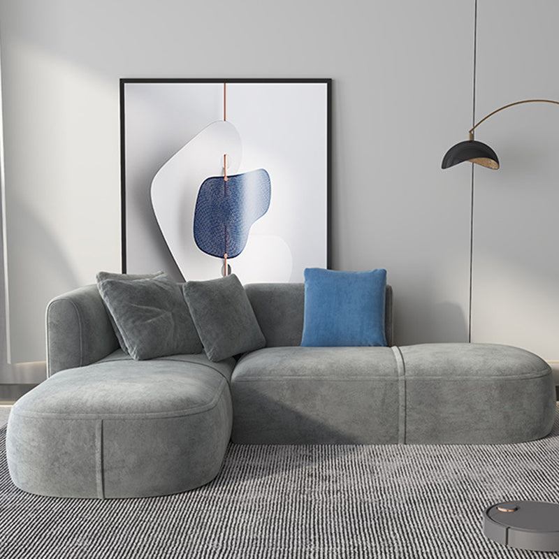 Gray Velvet Sofa with Chaise 68.9 " D Square Arm Sofa with Pillows