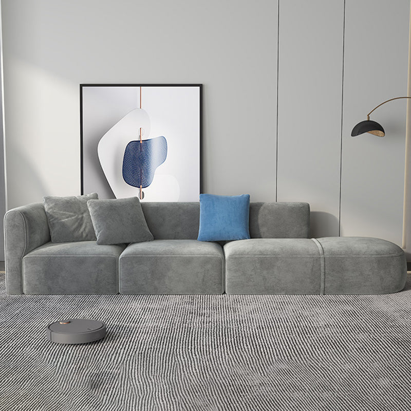 Gray Velvet Sofa with Chaise 68.9 " D Square Arm Sofa with Pillows