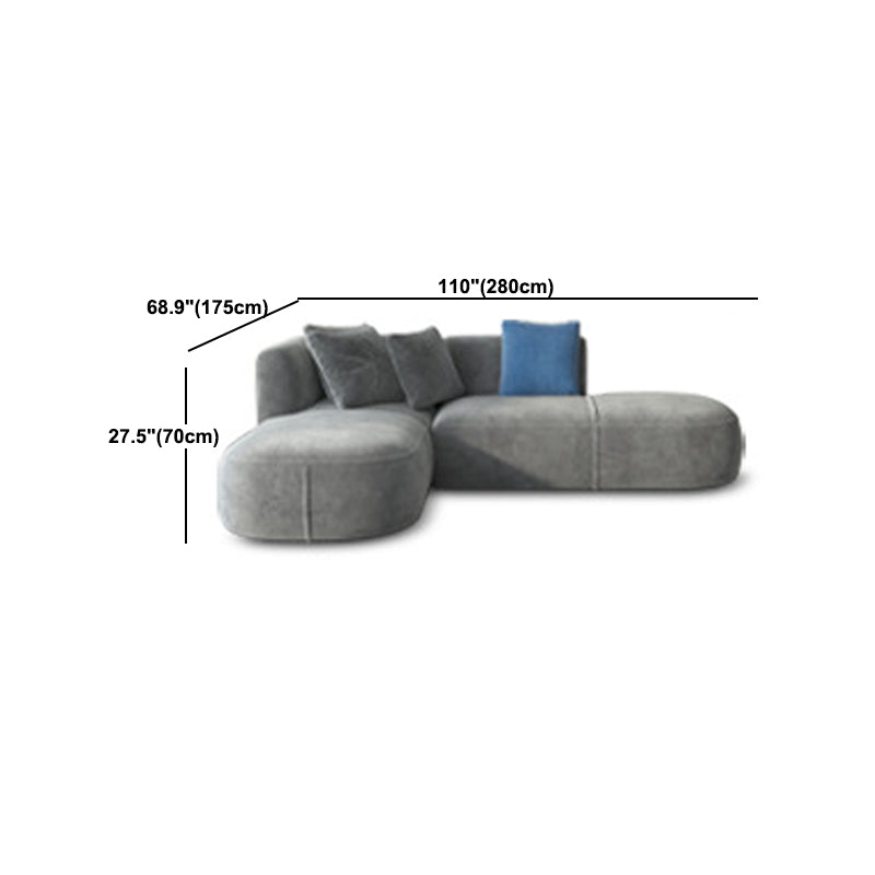 Gray Velvet Sofa with Chaise 68.9 " D Square Arm Sofa with Pillows