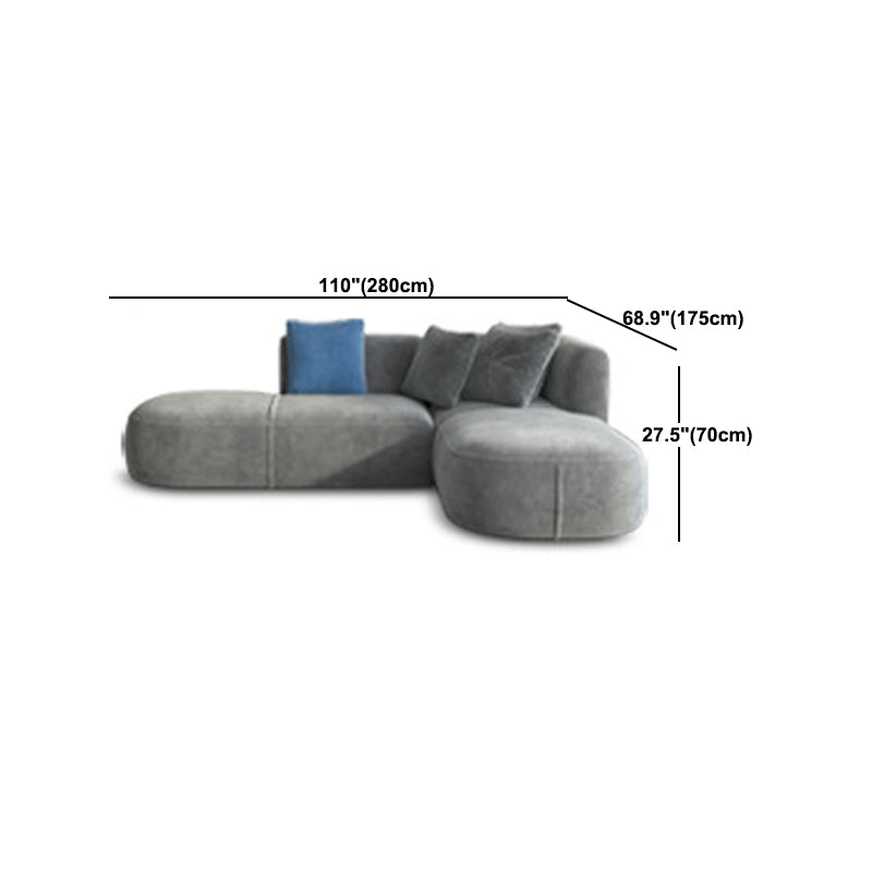 Gray Velvet Sofa with Chaise 68.9 " D Square Arm Sofa with Pillows