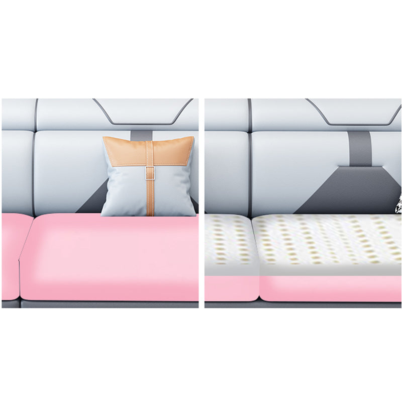 Modern U Faux Leather Sofa with Chaise Recessed Arm Sofa -71.26" D