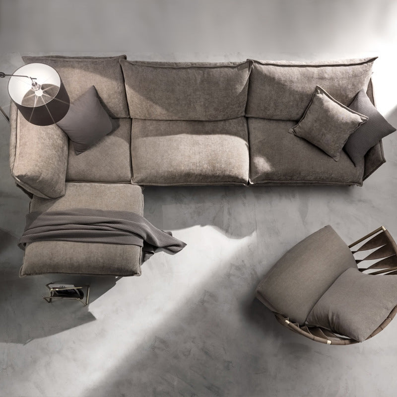 Linen Square Arm Sofa & Chaise with Reversible Modern Cushions Loose Back Sofa