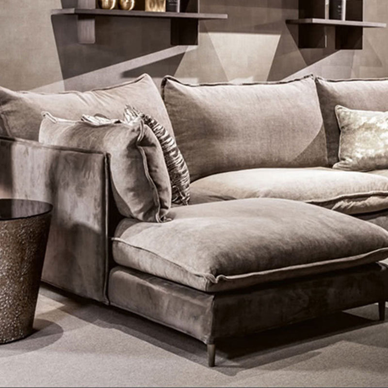 Linen Square Arm Sofa & Chaise with Reversible Modern Cushions Loose Back Sofa