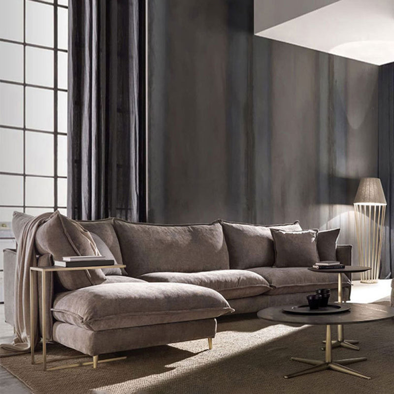 Linen Square Arm Sofa & Chaise with Reversible Modern Cushions Loose Back Sofa