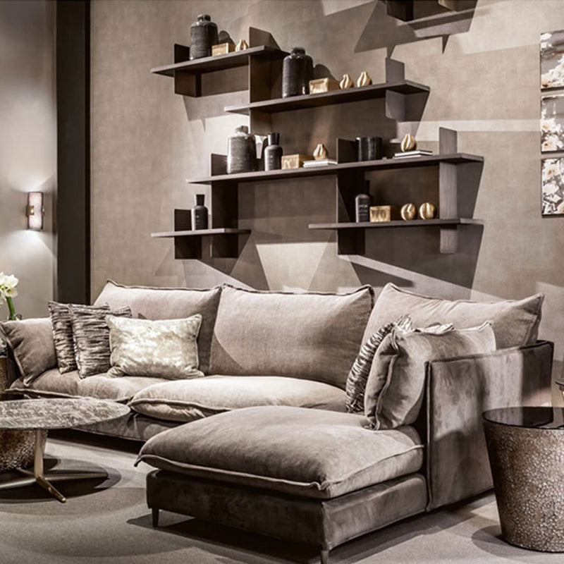 Linen Square Arm Sofa & Chaise with Reversible Modern Cushions Loose Back Sofa