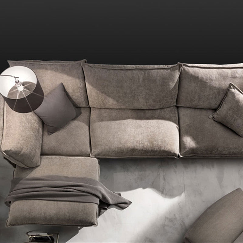 Linen Square Arm Sofa & Chaise with Reversible Modern Cushions Loose Back Sofa