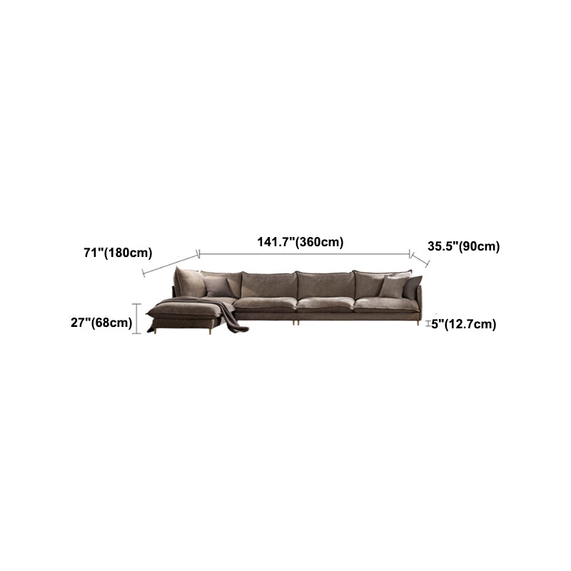 Linen Square Arm Sofa & Chaise with Reversible Modern Cushions Loose Back Sofa