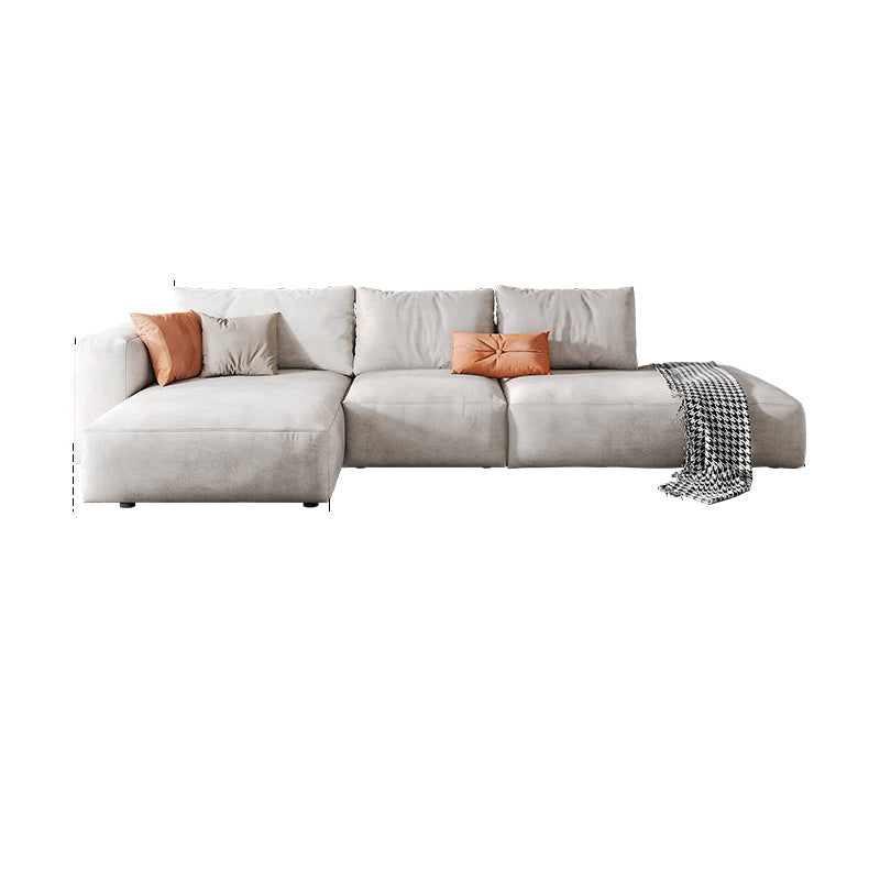 Faux Leather Square Arm Sofa with Chaise Modern Loose Back Sofa in Gray